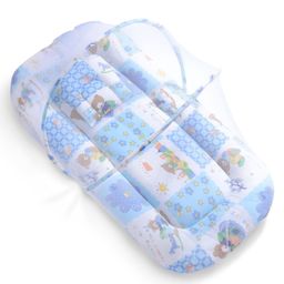 Babyhug Cotton Blend Mosquito Net With Mattress And Pillow Blue - Multi Print-8