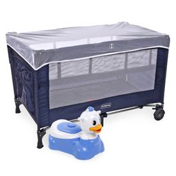 Babyhug Keep Me Close 2 in 1 Playpen Cum Baby Cot With Mosquito Net  - Navy Blue AND Babyhug Duckling Potty  Chair - Blue-image-2