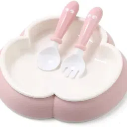 Plastic BPA Free Tableware Baby Feeding Food Bowl Plate with Spoon & Fork Set- Plastic Sillicon BPA Free, Food Feeding Plate With Spoon And Fork-6