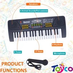 toyco 37 Keys Piano Keyboard Toy with Microphone, USB Power Cable & Sound Recording Function image 2