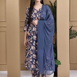 KALINI Women Floral Printed Regular Kurta with Trousers & With Dupatta-picture-6