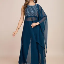AKSHARAM Women Embroidered Regular Sequinned Kurta with Trousers & With Dupatta-picture-43