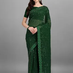 CaniBani Green Pure Georgette Sarees-picture-36