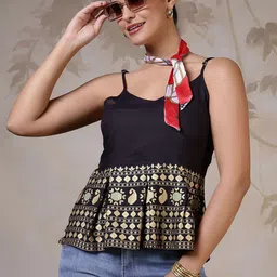 Nayo Women Ethnic Motifs Printed Shoulder Straps Peplum Top-picture-49