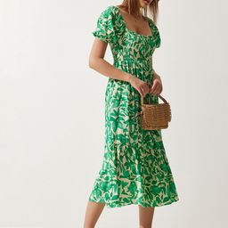Happiness istanbul women Floral Print Puff Sleeve A-Line Midi Dress-image-11