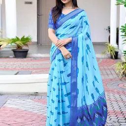 KALINI Ethnic Motifs Linen Blend Ikat Saree-image-77