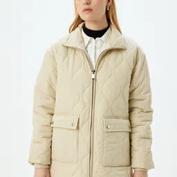 Koton Women Mock Collar Solid Casual Padded Jacket-image-33