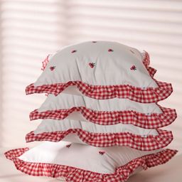 SLEEPY THREADS Red 4 Pieces Embroidered Cotton Square Cushion Covers-image-4