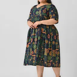 Shape of me by Rustorange Plus Size Printed Fit & Flare Midi Dress image 4