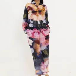 THR3Letter Printed Shirt Collar Shirt With Trousers Co-Ords-image-14