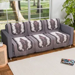 Aura Cream-Coloured & Black 6 Pieces Printed Sofa Cover-14