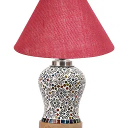 Aura Pink & White Printed Glass Frustum Shaped Table Lamp-3