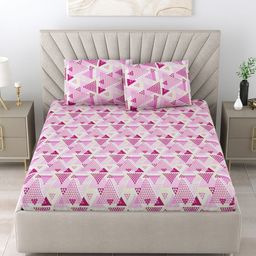 BOMBAY DYEING Pink & Cream-Coloured Geometric 144 TC Queen Bedsheet with 2 Pillow Covers-picture-8