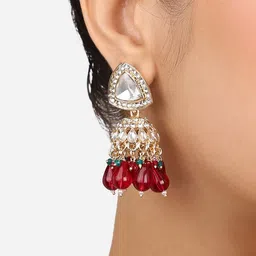 Zaveri Pearls Set Of 2 Gold-Plated Stones & Cluster Beaded Dome Shaped Jhumkas image 3