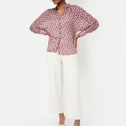 max Geometric Print Flared Sleeve Styled Back Top-65