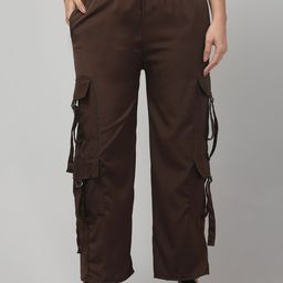 CROWN KING Women Straight Fit Easy Wash Cargos Trousers-picture-2