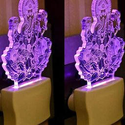 SOMIL Green & Blue Pack Of 2 Acrylic Lord Ganesh Printed Glass With LED Night Lamps-image-93