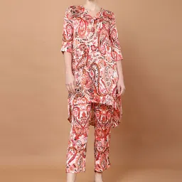 Tamiska By Narendra Kumar Paisely Printed V Neck Tunic With Trousers Co-Ords-picture-24