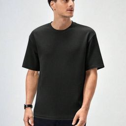 SMAN Men Solid Round Neck Cotton Oversized T-shirt-image-50