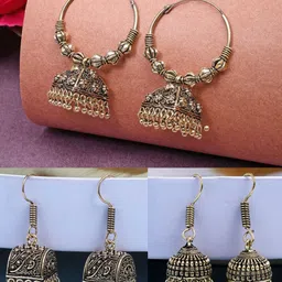 Anouk Set Of 3 German Gold-Plated Oxidised Dome Shaped Jhumkas-43