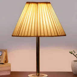 Aura Off White & Brown Textured Metal Frustum Shaped Table Lamp-image-99