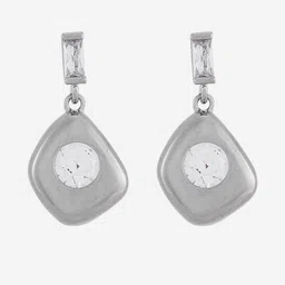 Kushal's Fashion Jewellery Rhodium-Plated Geometric Shaped Zircon Studded Drop Earrings-picture-11