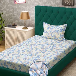 Myntra Elegant Homes White Printed 300 TC Fitted Single Bedsheet Set 1.50 m x 2.20 m-picture-31