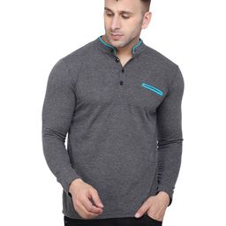 Blisstone Mandarin Collar Applique Slim Fit Cotton Casual T-shirt-picture-46