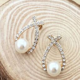 Estailo fashion Gold-Plated Pearls Beaded and Artificial Stones Studded Circular Studs-9