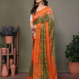WINKLECART Colourblocked Pure Georgette Block Print Saree image 4