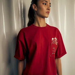 Virgio Women Self Design Drop-Shoulder Sleeves Cotton Pockets T-shirt-image-12