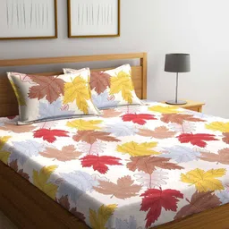 Myntra Elegant Homes White & Brown Floral Printed 300 TC King Bedsheet Set 2.50 x 2.15 m-image-1