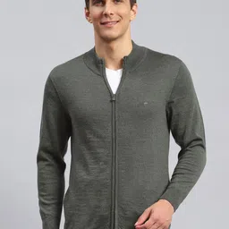 Monte Carlo Men Woollen Cardigan with Zip Detail Detail-image-31
