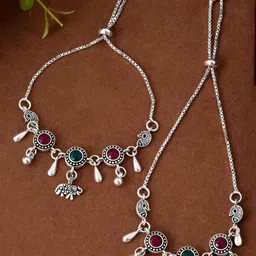 Sangria Stainless Steel Silver-Plated Anklet-image-70