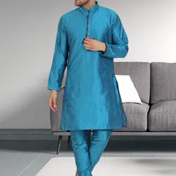 SKAVIJ Woven Design Mandarin Collar Straight Kurta With Pyjamas-image-3