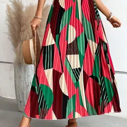 OTABU Abstract Printed Accordian Pleats Flared Maxi Skirt-picture-18