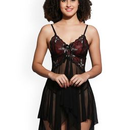 Fihana Women Self Design Net Baby Doll-picture-37