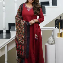 KALINI Women Yoke Design Regular Kurti with Palazzos & With Dupatta image 5