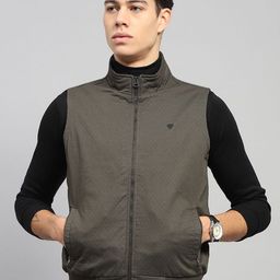 Monte Carlo Men Mock Collar Abstract Printed Cotton Casual Bomber Jacket-image-43