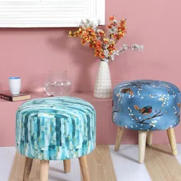 Shadowkart 2Pc Blue Wooden Mudda Pouffe Ottoman-image-20