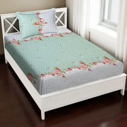IVAZA Green & White Floral Printed Bedsheet with Pillow Cover-image-41
