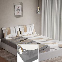 DDecor Omega Grey Geometric Cotton 144 TC Fitted Double King Bedsheet Set-1.82 m X 1.98 m-picture-7
