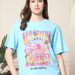 Metronaut Women Graphic Printed Round Neck Cotton Oversized T-shirt-image-131