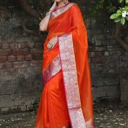 Lookmark Zari Organza Saree with Floral Woven Border and Unstitched Blouse Piece-image-65