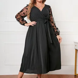 Sztori Women Plus Size Puff Sleeve Wrap Midi Dress-image-61