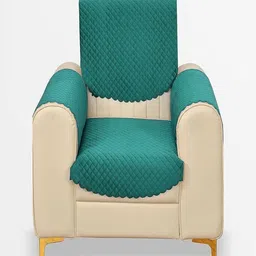 Fashion Throw Teal Solid Velvet 4 Piece Sofa Cover With Arms-image-15