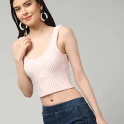 clobug Women Scoop Neck Self Design Crop Top-picture-14