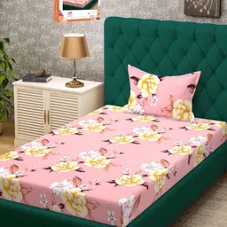 Myntra Elegant Homes Pink & Yellow Floral 300 TC Single Bedsheet Set-2.25m X 1.50m-picture-48