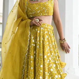 DIVASTRI Embellished Thread Work Semi-Stitched Lehenga & Unstitched Blouse With Dupatta image 2