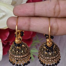 MEIRA JEWELLERY Artificial Stones Studded And Beaded Dome Shaped Jhumkas-picture-45